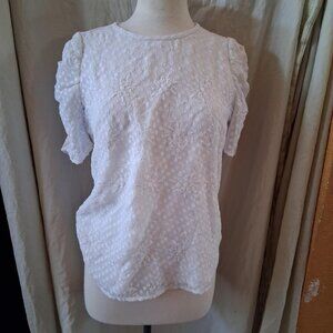LOFT White Lace Blouse Medium P Short Sleeve Crochet Top Ivory